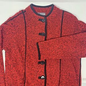 Lisa Nichols Red with Black Trim Button Down Women's Cardigan Sweater Size Large